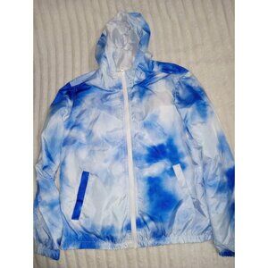 Justice Windbreaker Jacket Girls Size 14/16 Blue White Tye Dye Lightweight Coat